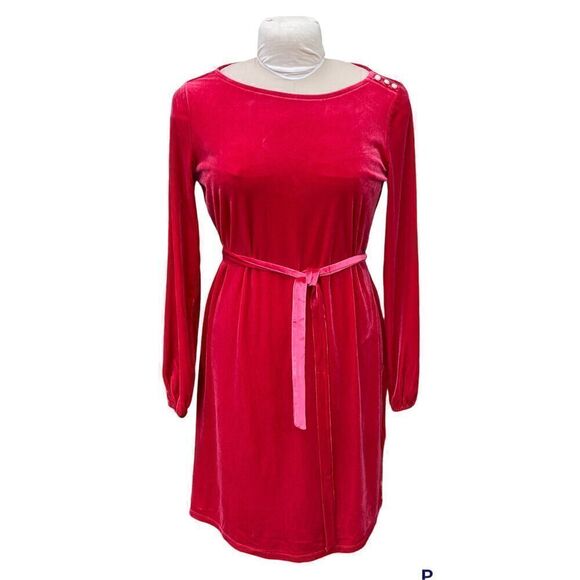 Charter Club Red Velvet Dress Pearl Accent Self Tie Sz S - Picture 2 of 10